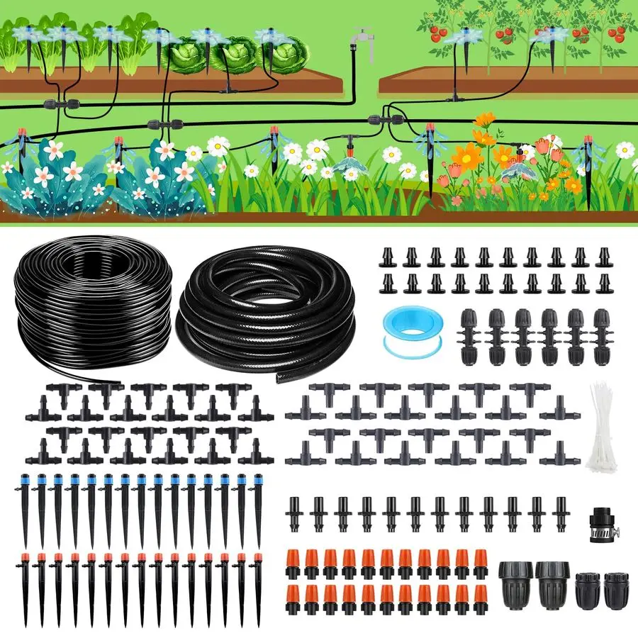 

Automatic Drip Irrigation System Kit,Automatic Garden Watering Misting System for Greenhouse, Yard, Plant Lawn with 1 2 inch Hos