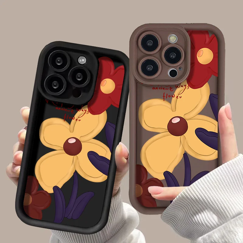 Liquid Silicon Flower Phone Case For iPhone 15 Pro Max Funda iPhone 16 13 14 11 12 XS X XR 7 8 Plus SE 15promax Carcasa Cover