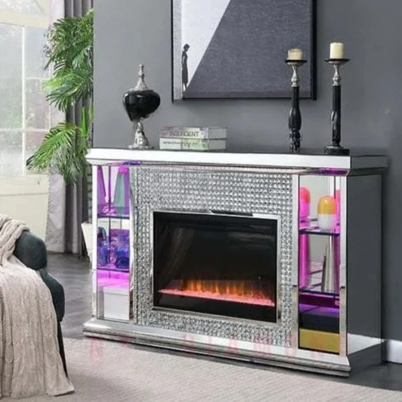 Q Best Selling Silver Mirror Crystal Decorative Fireplace Light Emitting Diode Electronic Adjustment Simulation Flame Core