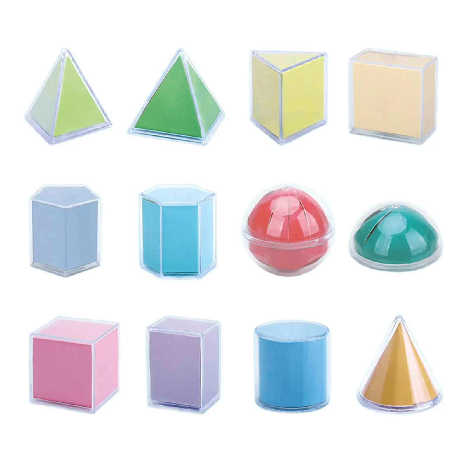 12x Geometric Shapes Blocks 3D Geometric Solids for Kindergarten Elementary Preschool School Supplies Ages 3 4 5 6 Years