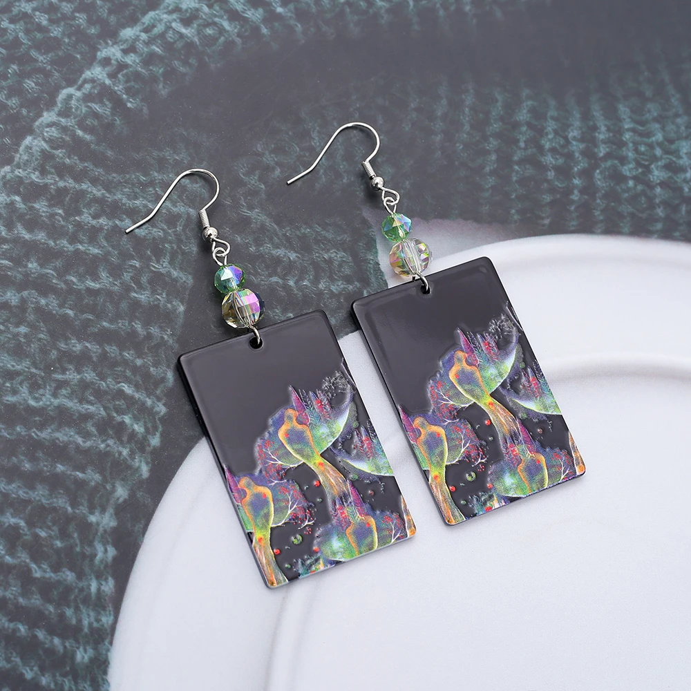 New Fashion Twilight Relievo Print Acrylic Dangle Drop Earrings For Women Vintage Style Pigeon Bird Pattern Hot Selling Jewelry