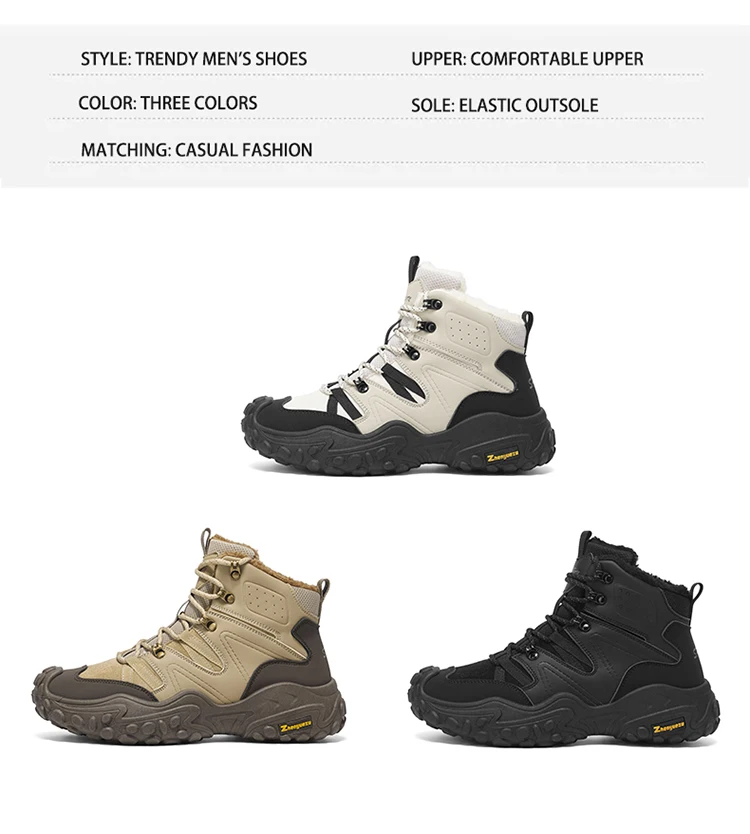 Herbst- und Winter-Herren-High-Top-Schuhe in Übergröße, Outdoor-Fleece-gefütterte Warme Schneesportschuhe, mit Komfortablem und Hautfreundlichem Futter, Hervorragender Griffigkeit, Geeignet für Outdoor-Aktivitäten und den Täglichen Arbeitsweg – Detail 5