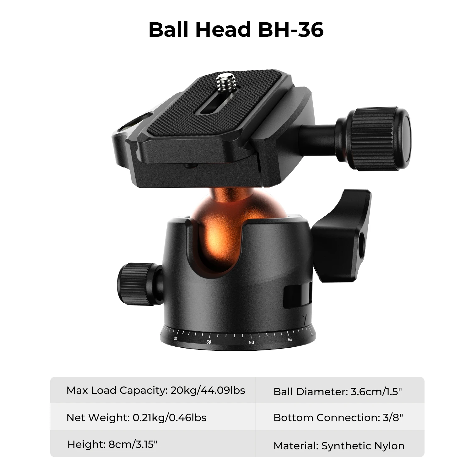 K&F Concept 64.96 Inch /1.65m Professional Camera Tripod O254A4 Net Weight 1.32KG BH-36 360° Ball Head Maximum Load 20KG/44lbs