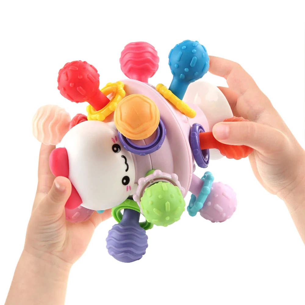 New Early Education Toys Baby Manhattan Ball Soft Rubber Hand Grip Ball Rattle Teeth Stick 0-3 Years Old Baby Comfort Toy