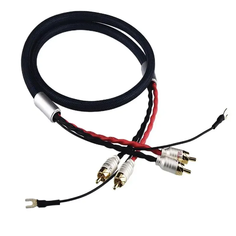 Cable Phono Weiduka RCA con enchufe de cable de tierra U Spade 4 núcleos OFC cobre plateado