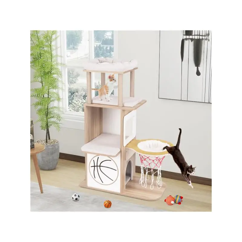 

47in Wooden Cat Condo with Multi-Level Design and Cozy Sleeping Areas for Cats