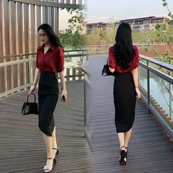 2 Pieces Sets for Women Sexy Office Skirt Slit Woman Outfit Formal Event New Matching Elegant Casual Korean Style The Function