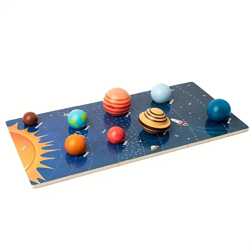 Wooden Planet Model, Eight Planets in Space, Planetary Recognition, Scientific Exploration Toys, Universe Planet Simulation Toys for Children to Reveal the Mysterious Veil of the Solar System, Interactive Education Toys for Girls and Boys, Perfect Learning/Birthday/Halloween/ Thanksgiving/Christmas Gift