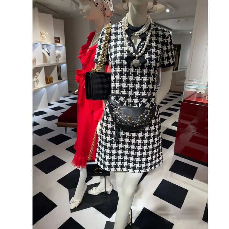 

Ele Lady Knot Woolen Tweed Dr Faionable Autumn 2024 Ladies' Set Student orm Work Outfit