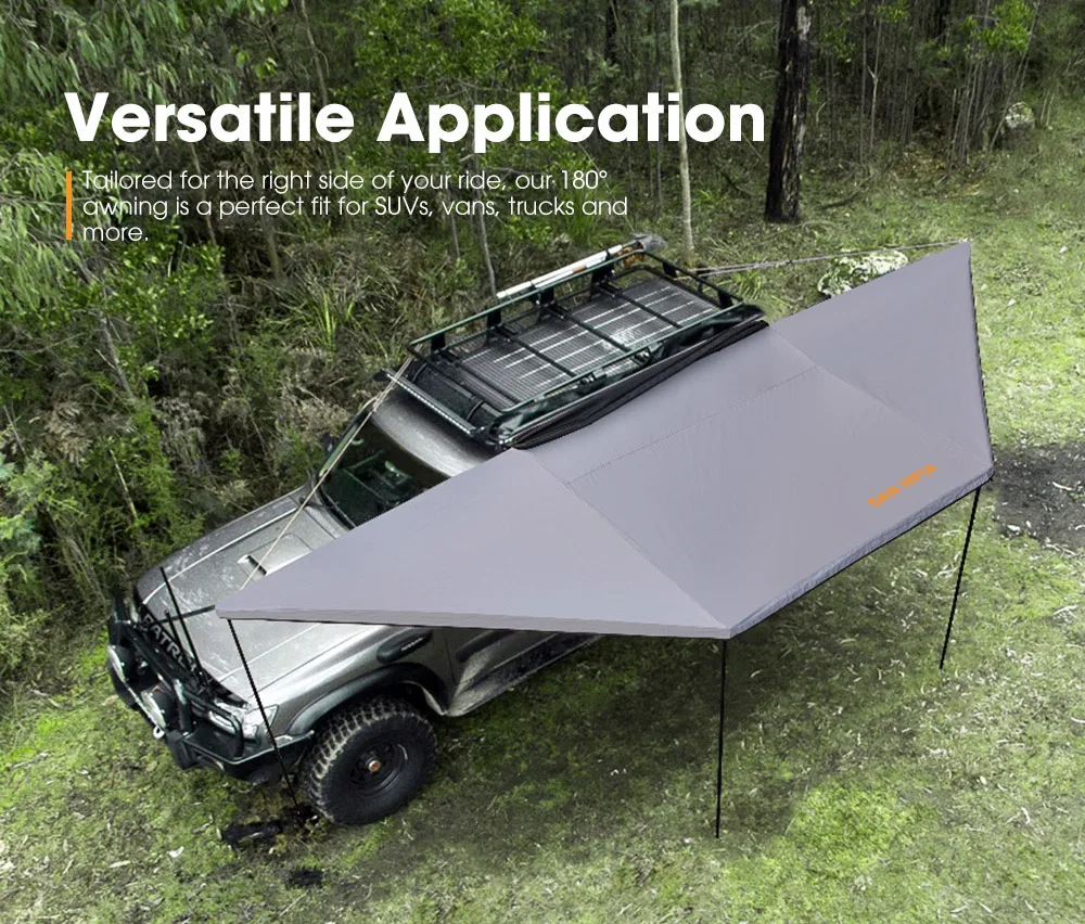 4x4 180° Car Side Awning - Freestanding Batwing Design, Waterproof, Ideal for Outdoor Trips