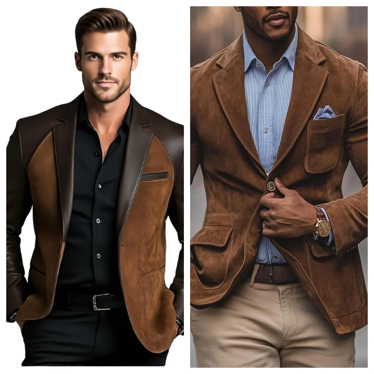 

PU Leather Splicing Suede Man Blazers Men's Casual Sports Men's Jacket PU Leather Man Coat Suede Blazer Business men's jacket