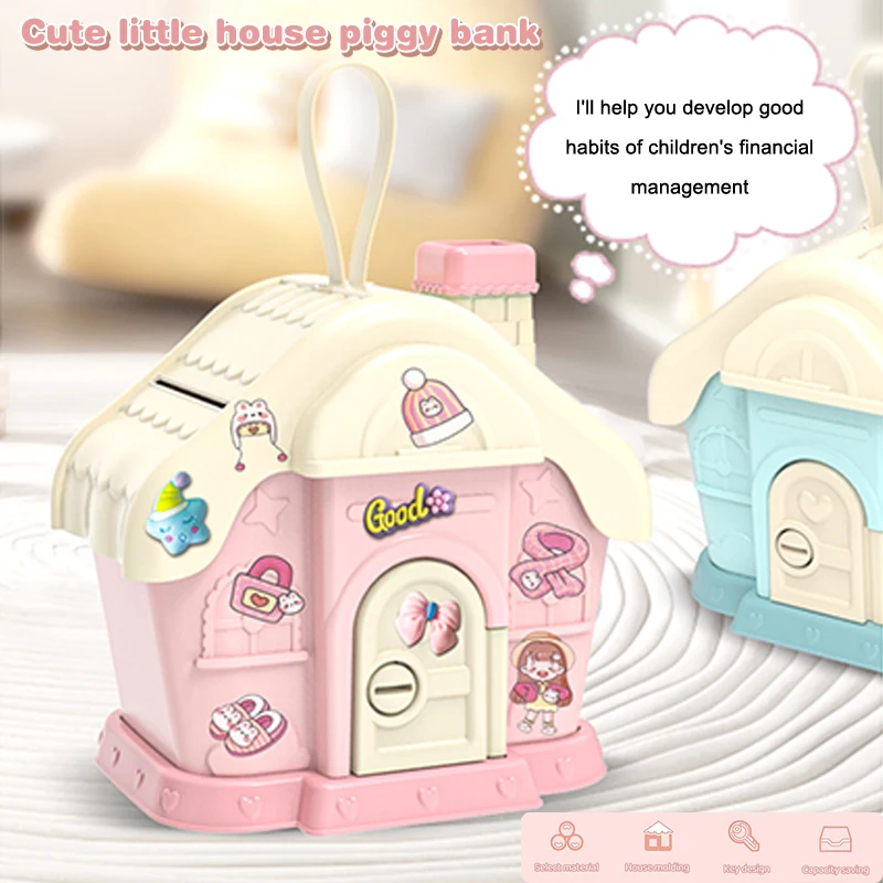 Portable Mushroom House Money Box Plastic Key Lock Cash Box Students Creative Piggy Bank Safe Savings Jar For Kids Adults Gift