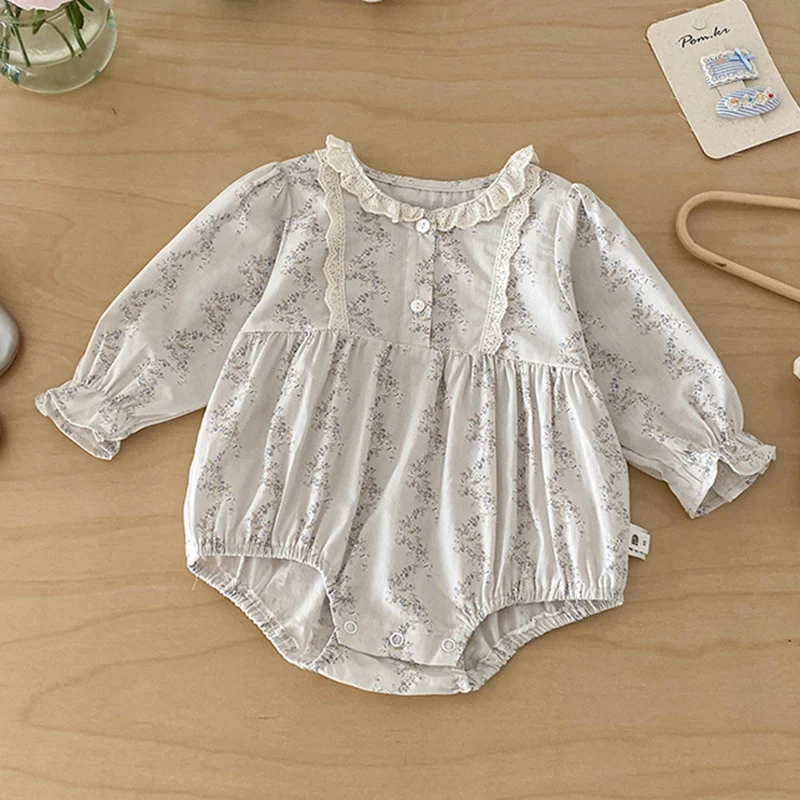 

2026 New Spring 0-24M Children Clothes Toddler Baby Girl Romper Long Sleeved Cotton Print Infant Baby Girls Jumpsuit