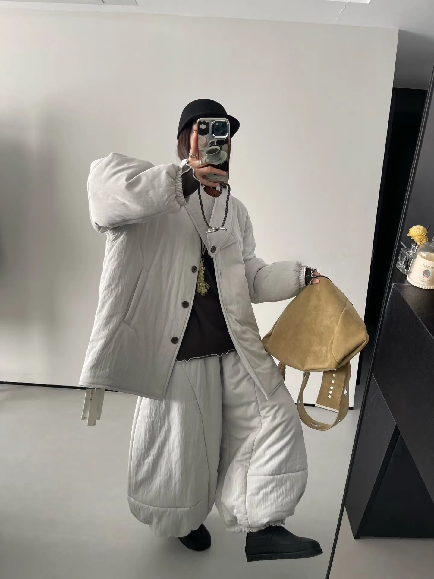 

Japanese Sle Artist Lantern Pants Cotton Trousers 3D Tailoring High Waist Long Straight Leg Outerwear Non-removable Inner