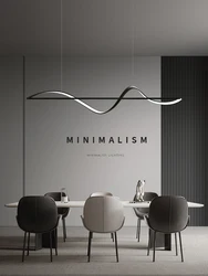 Modern Minimalism Curve Led Pendant Lights One Word Long Strip Dining Room Bar Hanging Lamp Kitchen Light Home Decor Fixtures