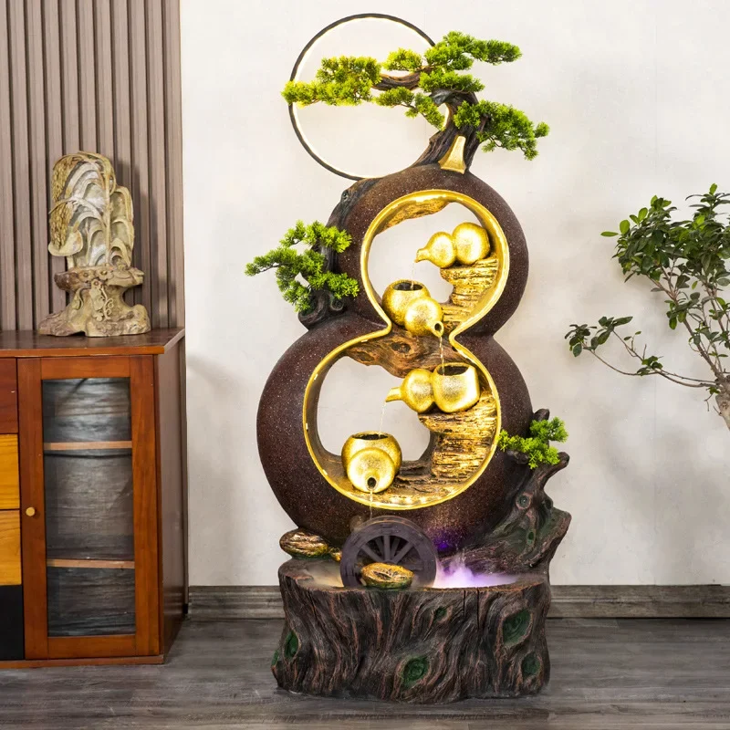 gourd circulation, flowing water to make money, fountain ornament, office, living room, entrance, floor-to-ceiling home