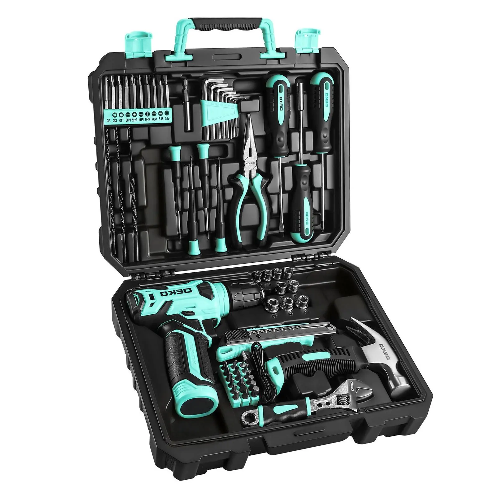 

119/151PCS Power Tool Box Set With 8V/12V Cordless Drill / Driver, Hammer, Wrench, Screwdriver and Utility Knife