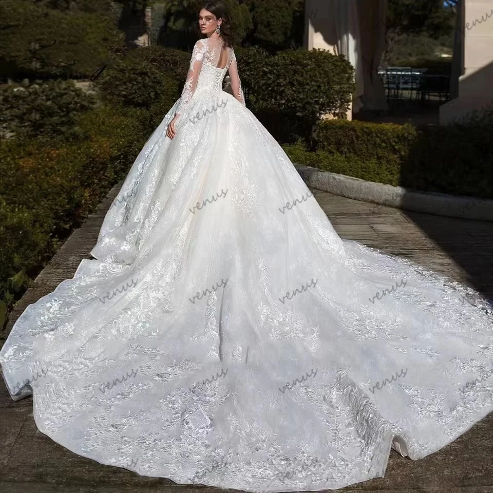 

Exquisite Wedding Dresses Princess Bridal Gowns Lace Appliques Full Sleeves Robes Backless Vintage Customized Vestidos De Novia