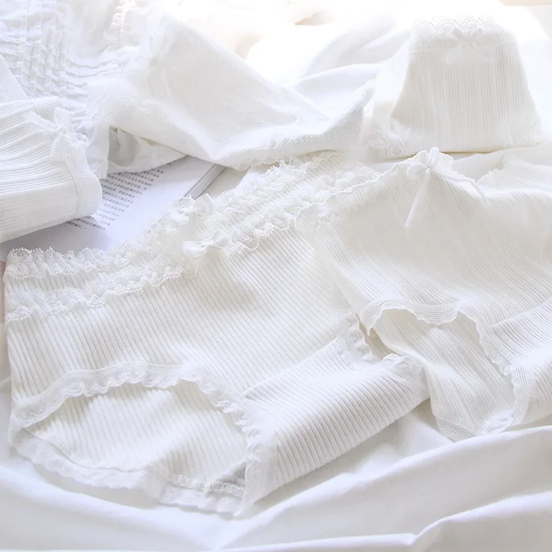 

White Teenagers Intimates students M -XL new underwear 5pc/bag new cotton lovely middle waist briefs young girl panties