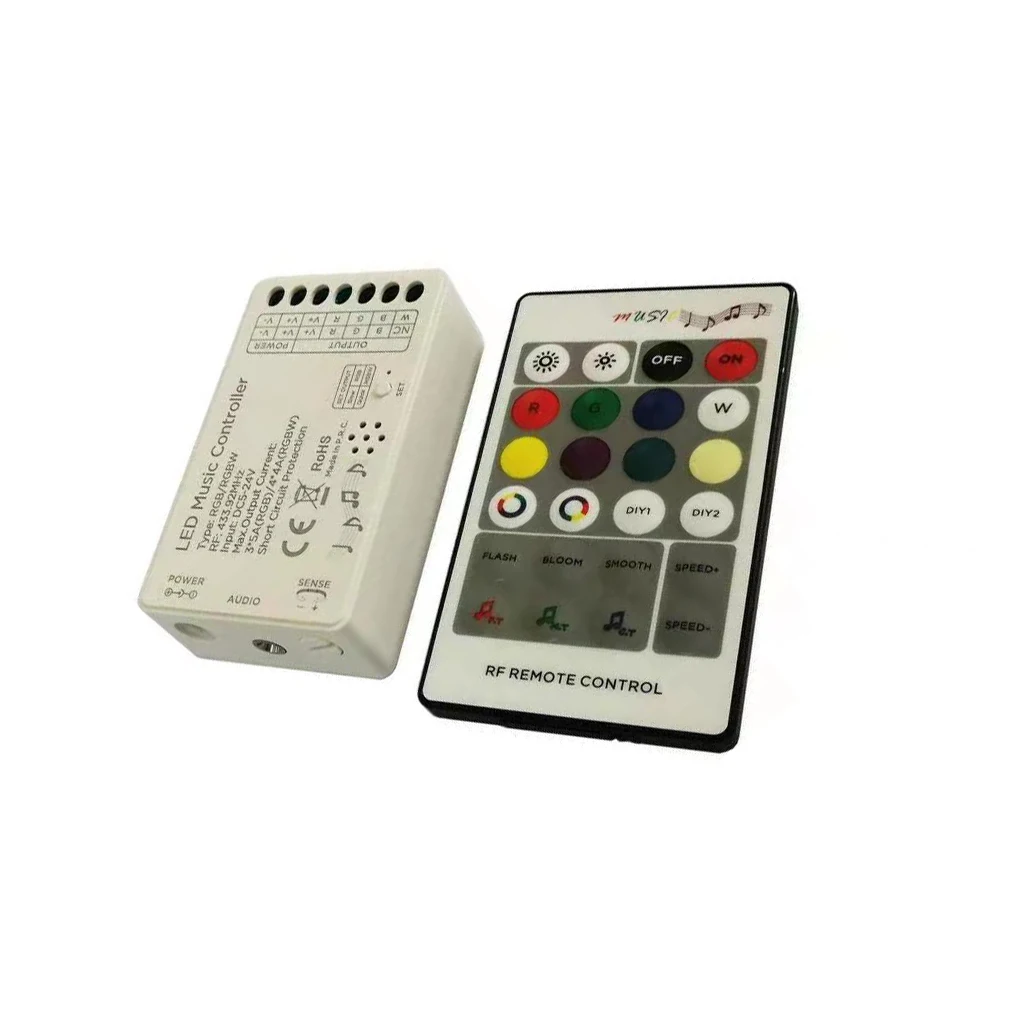 

DC12-24V 24 Keys Audio Input Wireless RF Remote Controller LED Music Sound Control RGB Dimmer Tapes Light