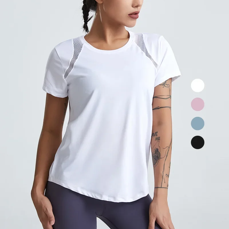 Loose Yoga Clothes Tops Short-Sleeved Running Quick-Drying Clothes T-Shirts Short Sports Hollow Fitness Clothes Women\'s