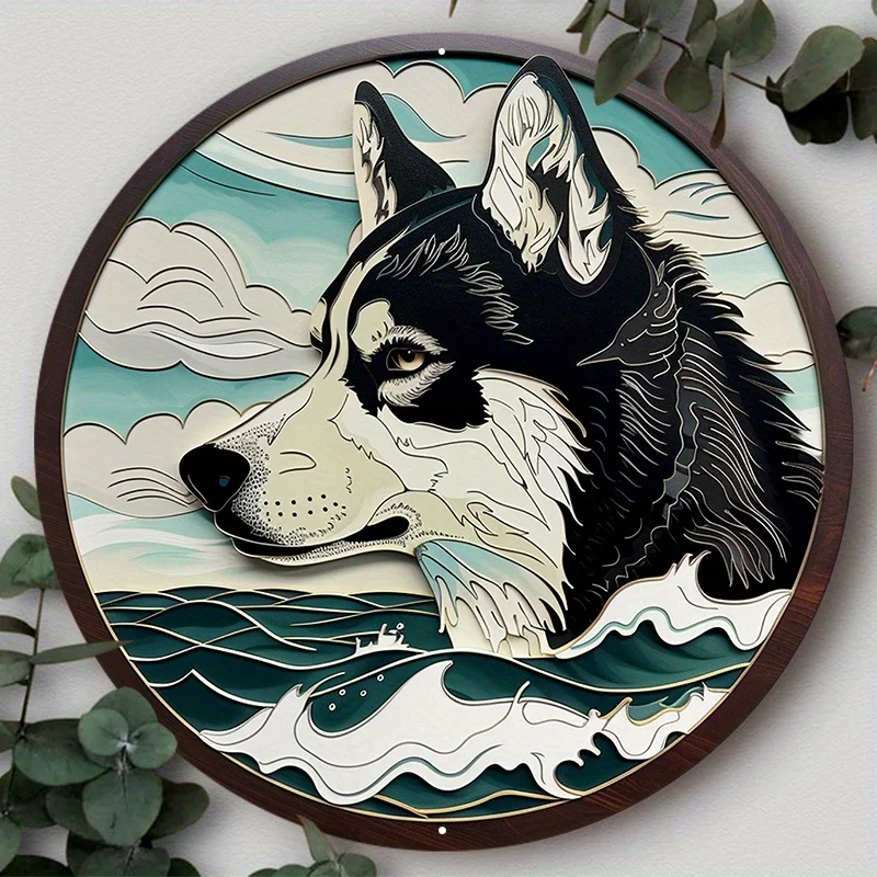 

Cute Dog Gift Aluminum Round Metal Sign Mask Theme Art Plates for Club Cafe Bar Yard Home Office Wall Decoration