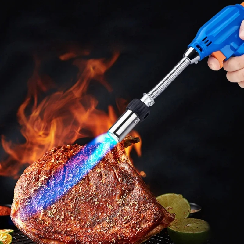 Welding Gas Torch Flame Gun with Hose Spray Head Butane Burner Camping Lighter Flamethrower Welding Equipment Kitchen Ignition