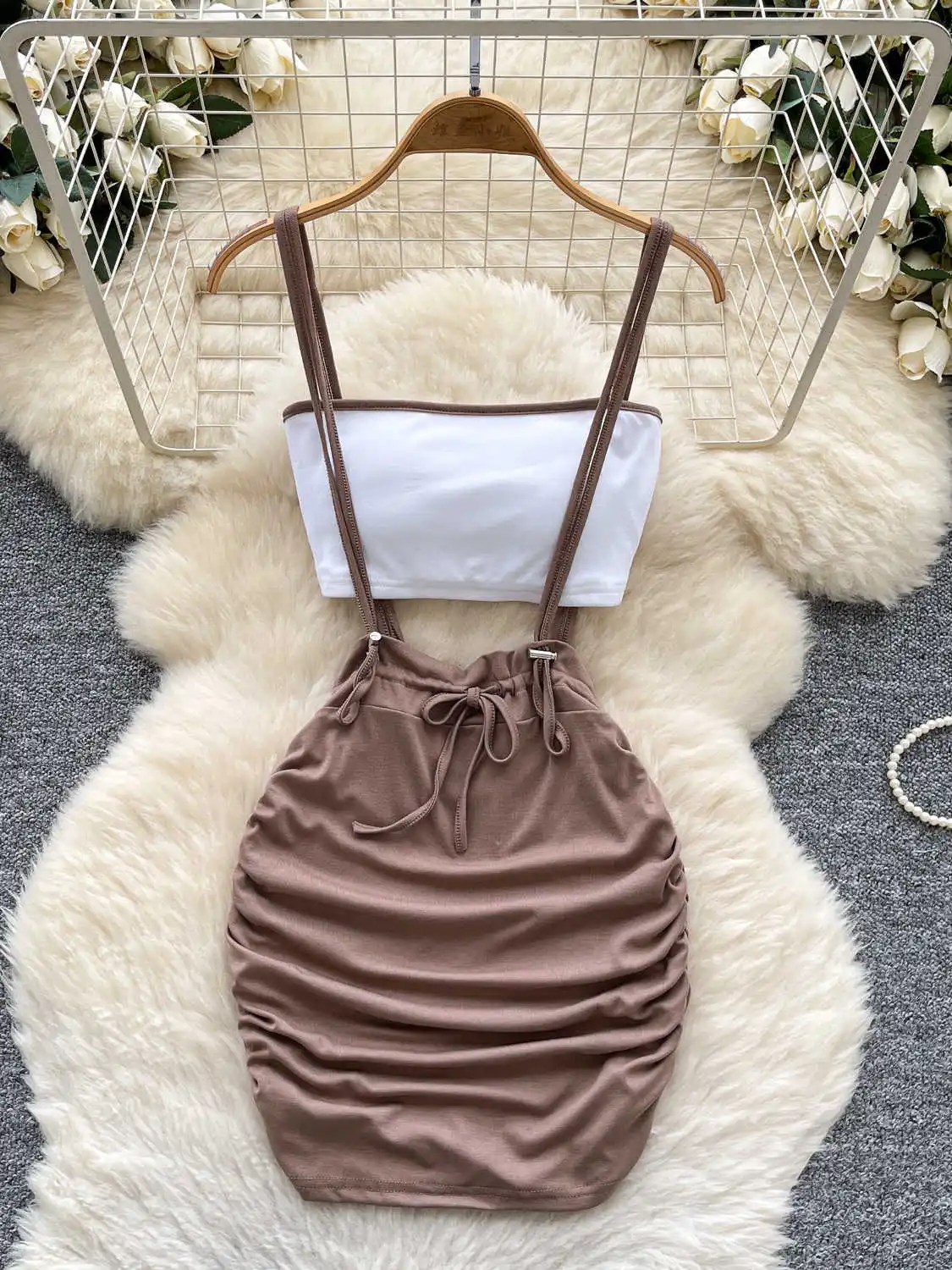 

Women's Two Piece Suit Sleeveless Crop Top with Skirt Harajuku Vintage Mini Skirt Sets Outfits 2000s Vintage Clothes 2025 Summer