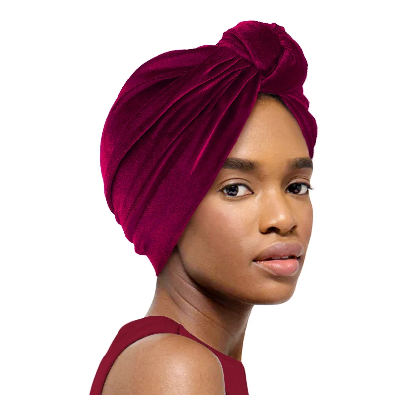 New Women Muslim Velvet Knot Turban Female Bandana Headbands Cap Hair Cover Cap Bonnet Ladies Head Wraps Muslim Headscarf Cap