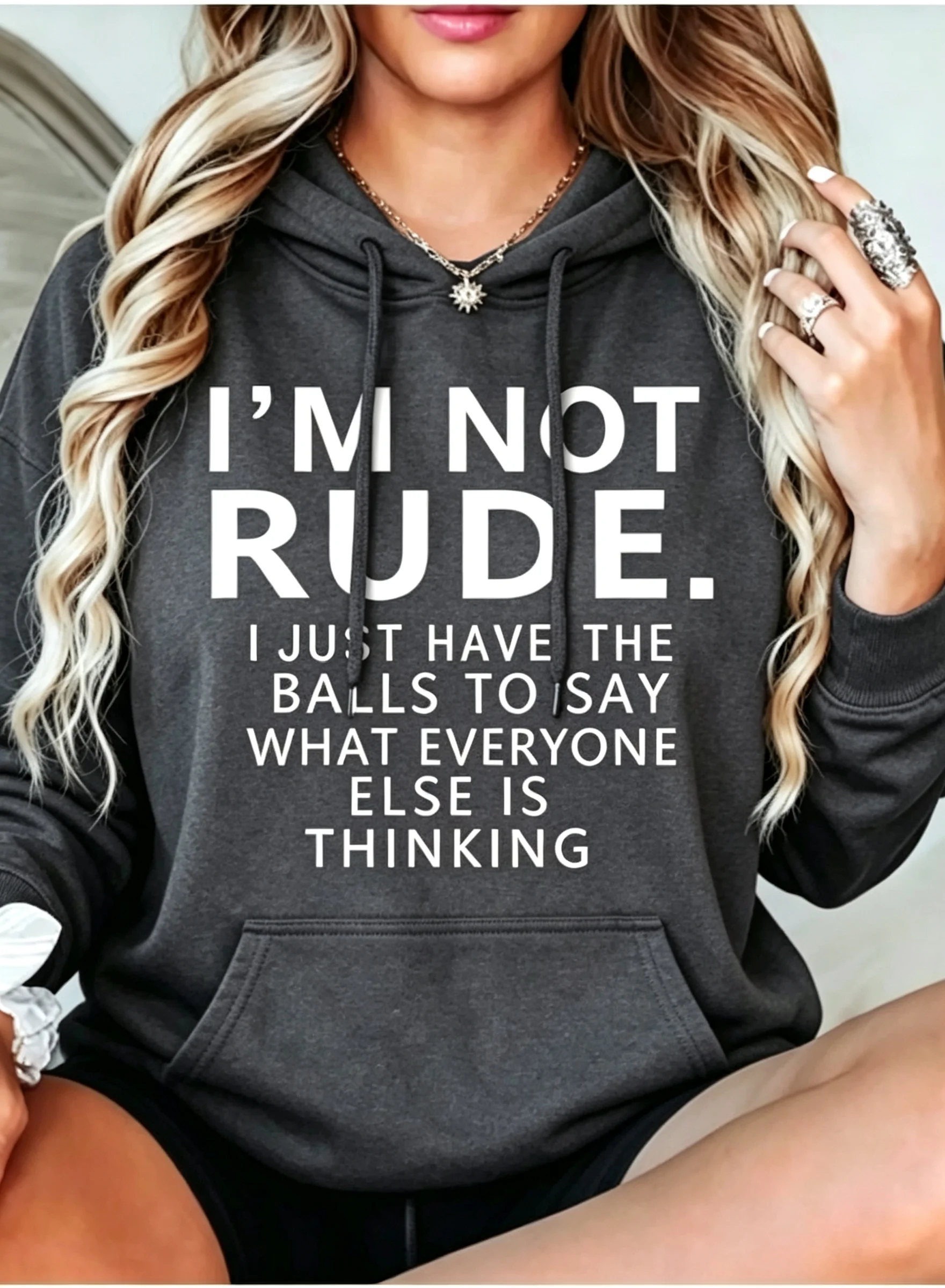 Women's hoodies Simple Design Showing Natural and Elegant Style Fashion I'm Not Rude Letter Printed Casual Soft Round Neck Tops