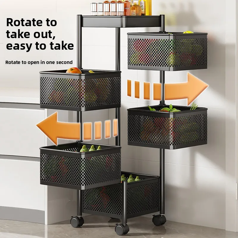 Kitchen Rotating Multifunctional Storage Cart Floor Standing Tiered Organizer Snacks Fruits Vegetables Toys Estanteria Plantas