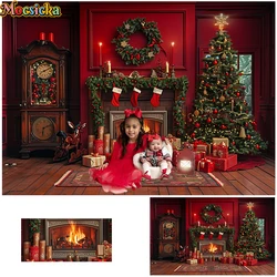 Mocsicka Red Christmas Backdrop Xmas Fireplace Background Kids Photocall Photography Adult Girl Portrait Child Baby Photo studio