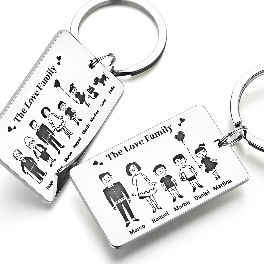 Family Customized Laser Engrave Keychain Stainless Steel Parents Children  Families Member Name Pendant Jewelry Keyring Gift
