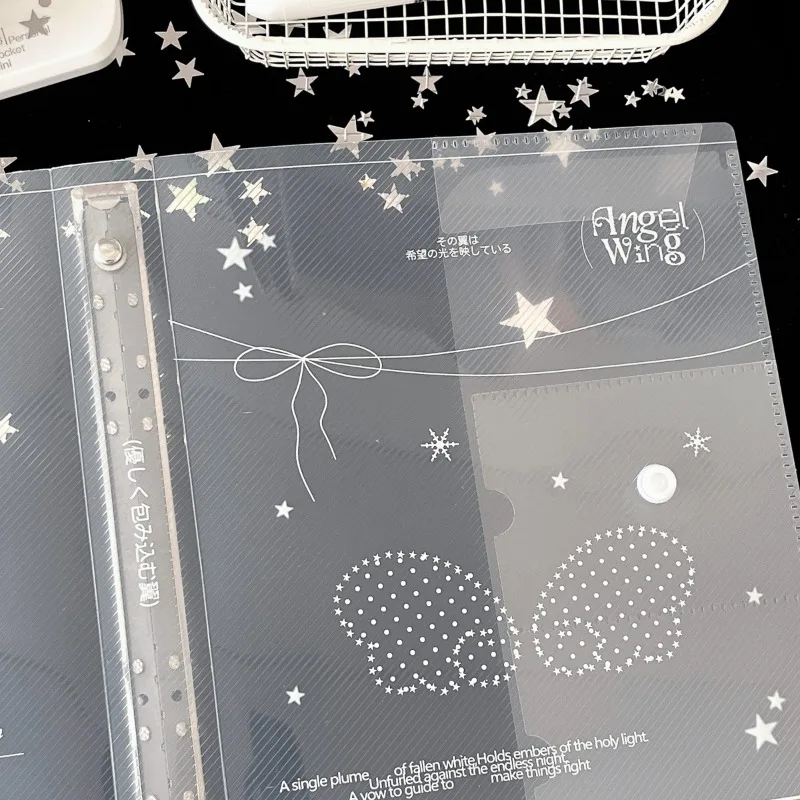 Ins A5 Loose-Leaf Binder Organization Cherry/Angel Wing Transparent Clear Album Organizer Cover for Kpop Photo Cards Collection