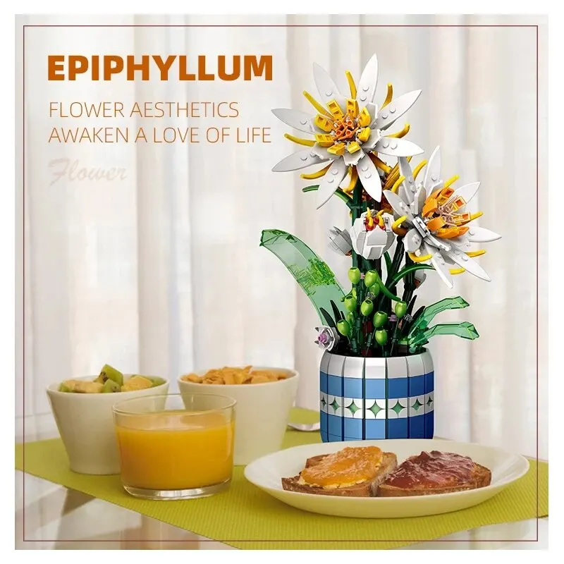 Flower Bonsai Building Blocks for Kids, Epiphyllum Plant, Tijolos modelo em vaso, Decoração para casa, Brinquedos Presentes