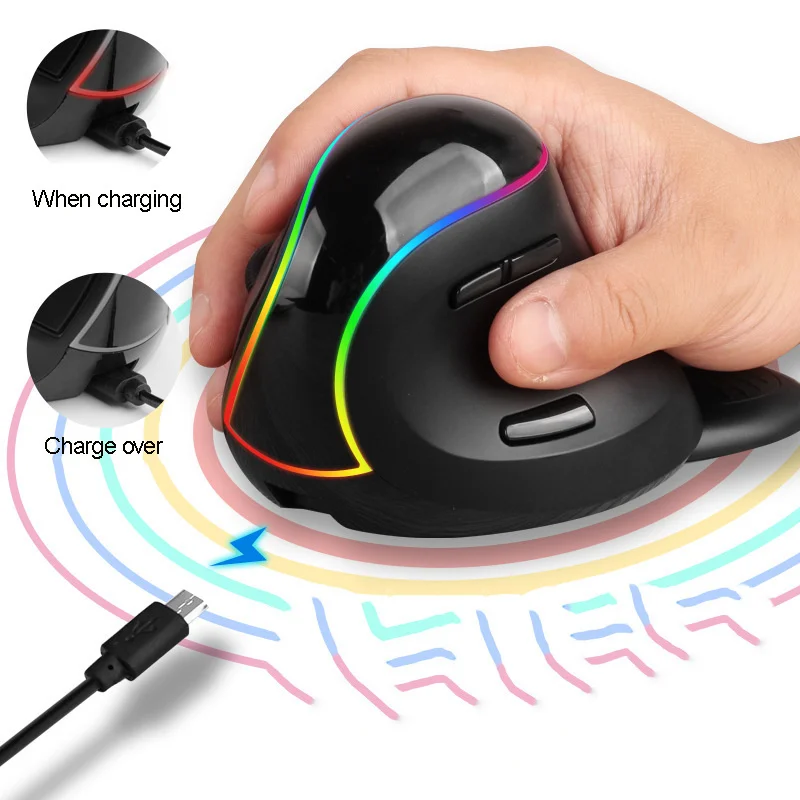 Jomaa ergonomische RGB drahtlose vertikale Maus 2,4g USB optische Maus wiederauf ladbare Maus dpi Maus für Desktop/Laptop/PC