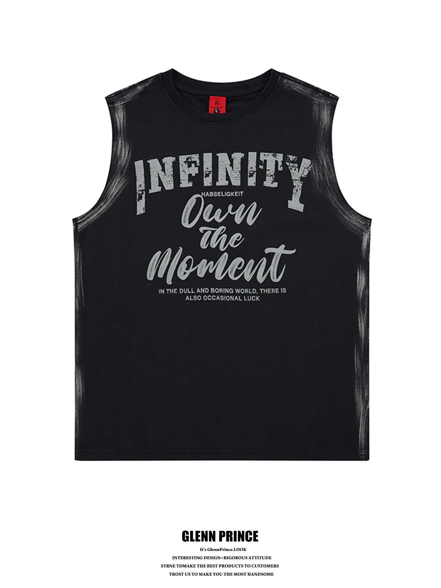 

Retro Worn Color Print Letter Sleeveless Vest Men's High Street Sports Hiphop Shoulder Top Cotton Breathable Sweatproof