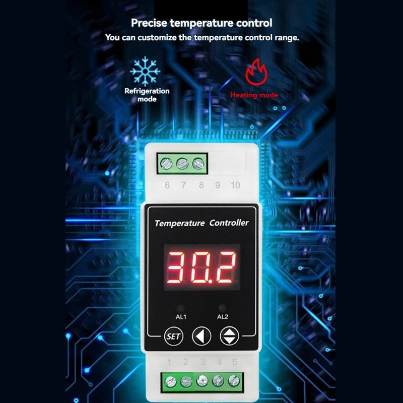 LED Rail Thermostat DC8-24V 2-Way Relay Din Rail Mounted Controller Heating and Cooling Temperature Alarm Controller C-ABVK