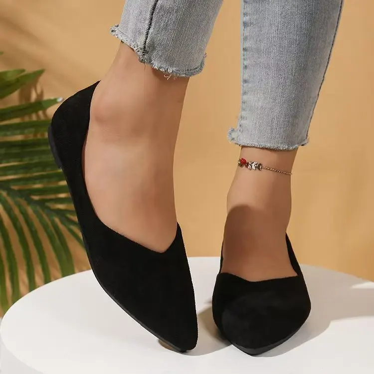 Damen Spitzschuh Samt Flache Schuhe Frühling Herbst Mode Große Größe Slip-On Bean Bean Schuhe Niedriger Absatz Bequem Lässig – Detail 4
