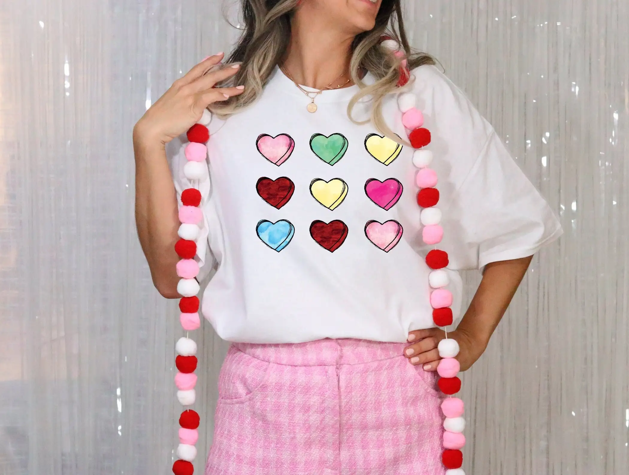 

Футболка с сердечком на День святого Валентина в стиле ретро, женская одежда на День святого Валентина, милая для учителя