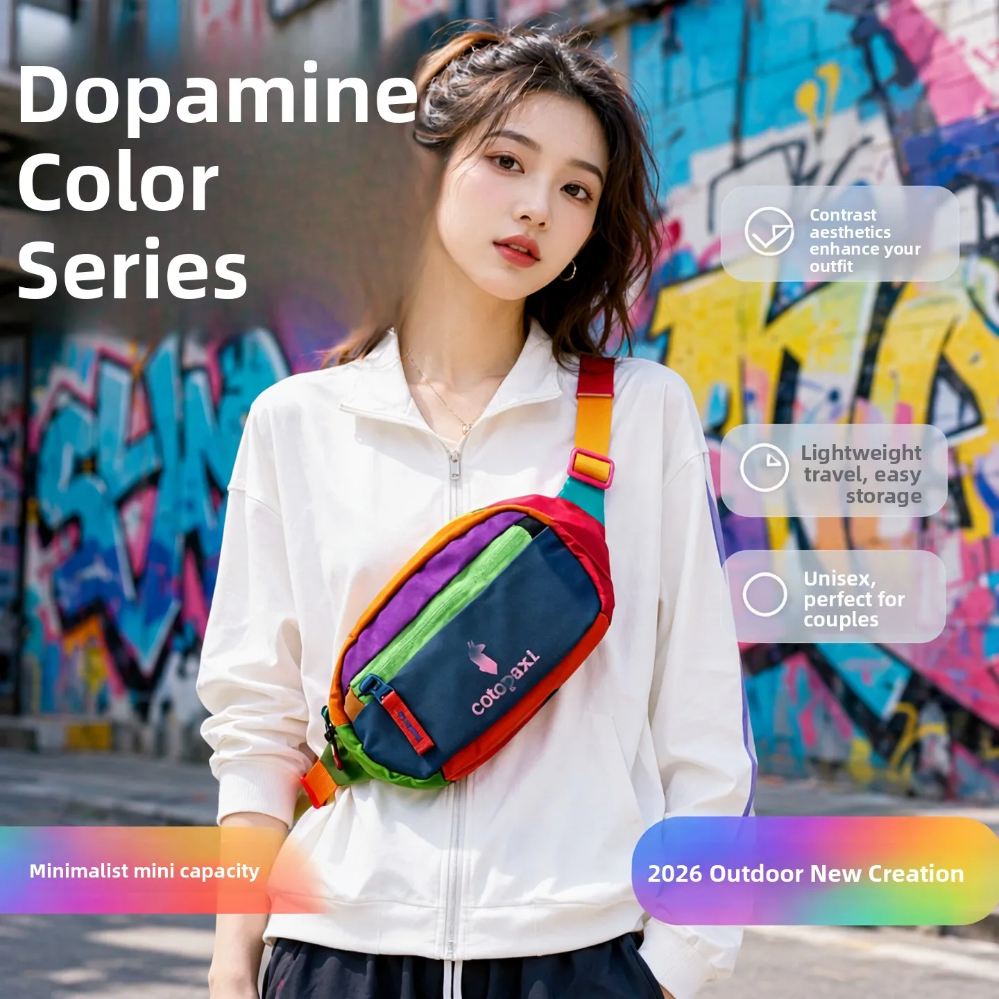 15L Dopaamine Unisex Outdoor Crossbody Chest Bag Mobile Phone Bag Small Capacity Couple Waist Bag Casual Nylon Fabric