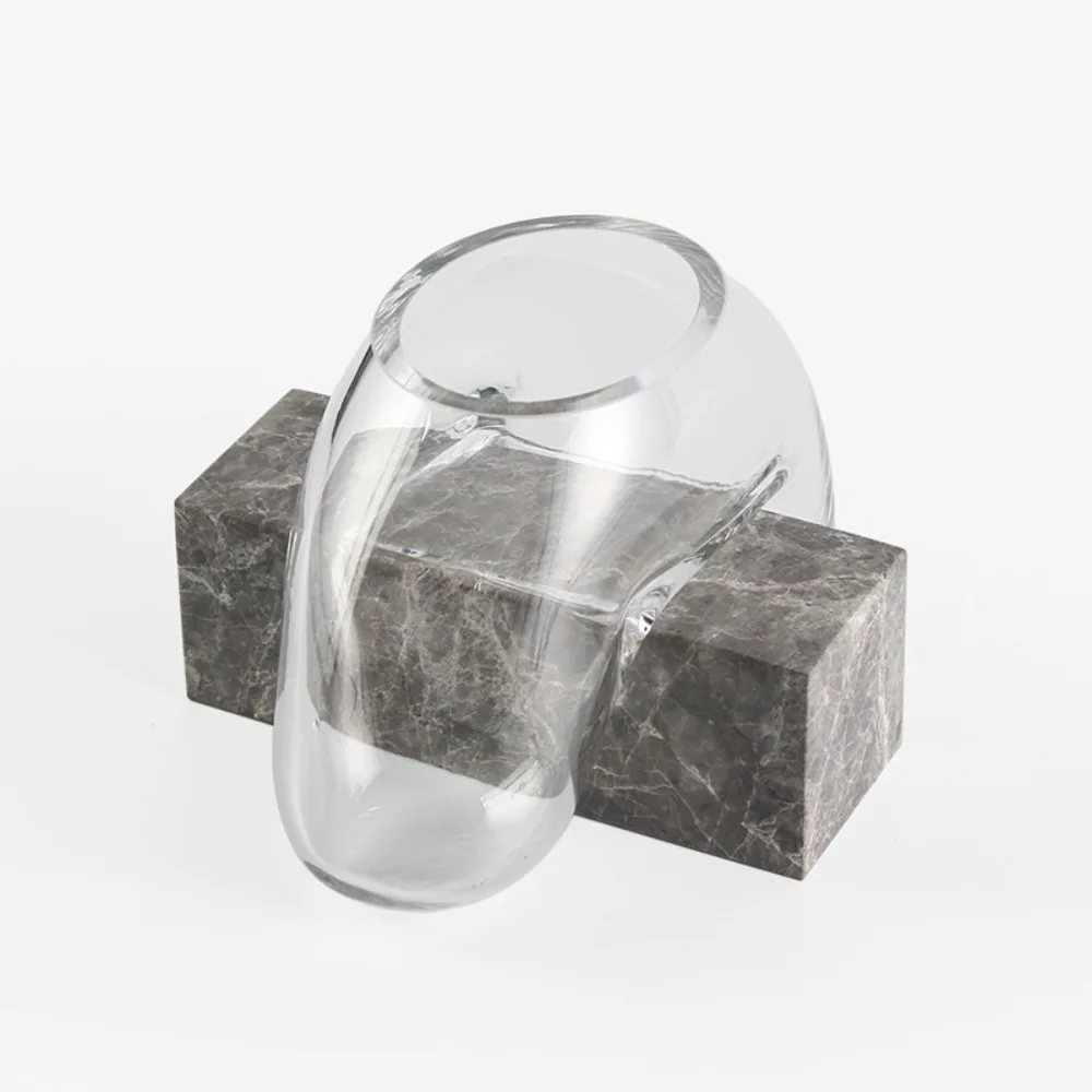 Irregular Glass Vase Stone Base Simple Modern Glass Floral Desktop Living Room Porch Decoration Hydroponic Vase Ornaments