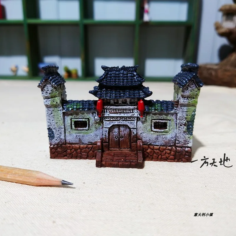 resin figure mental psychological sand table game Huizhou style ancient buildings, Jiangnan houses and ancient gates in china
