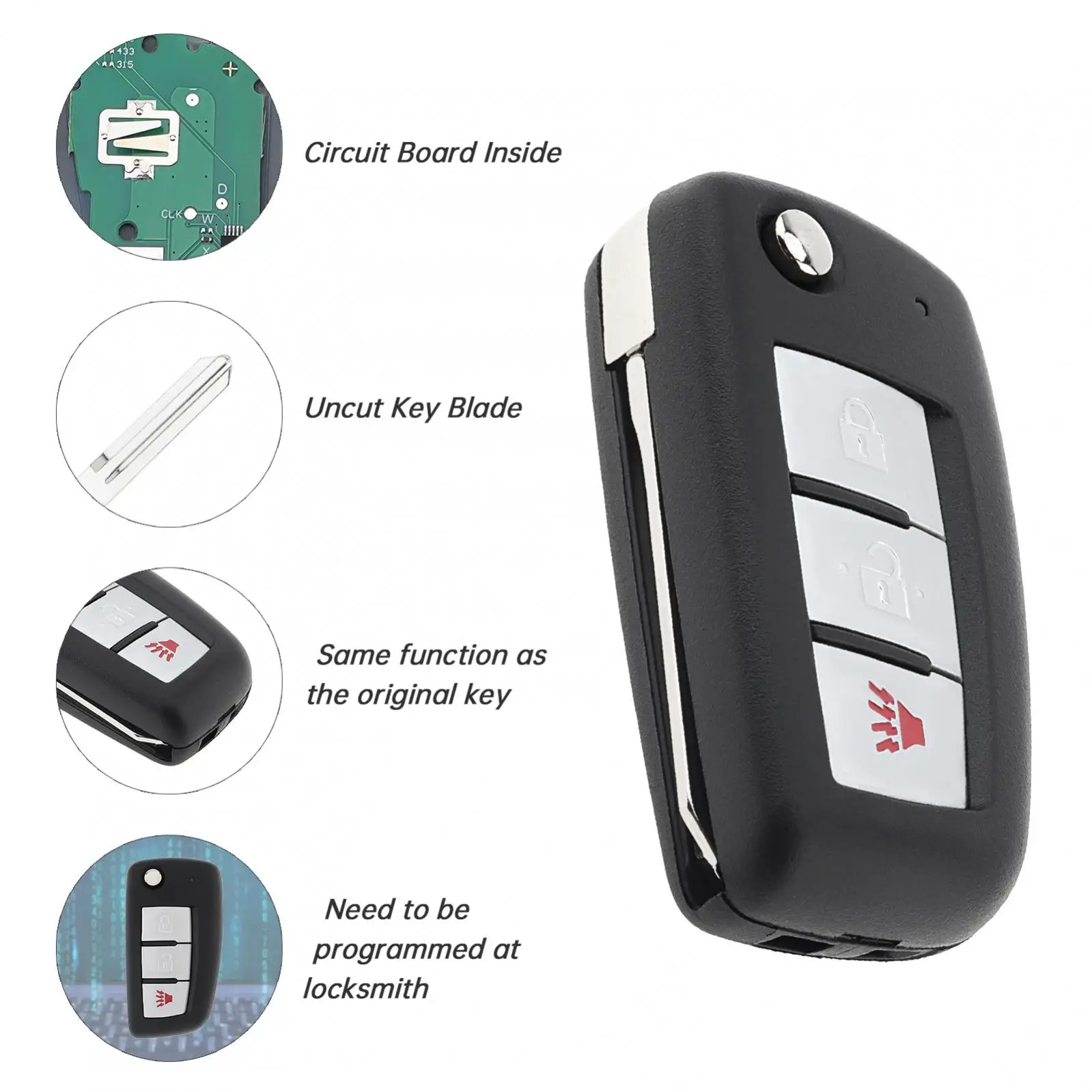 Cangkang Kunci Mobil Remote 3 Tombol 315Mhz untuk Nissan Versa Xterra 2005-2014, Casing Kunci Remote yang Ditingkatkan dengan Chip ID46 KBRASTU15