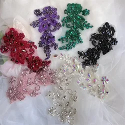 1Pair Handsewn Glass Drill Mirror Flowers Sparkling Rhinestone Flowers Coats Waistbands Shoulders Wedding Dress DIY Patch