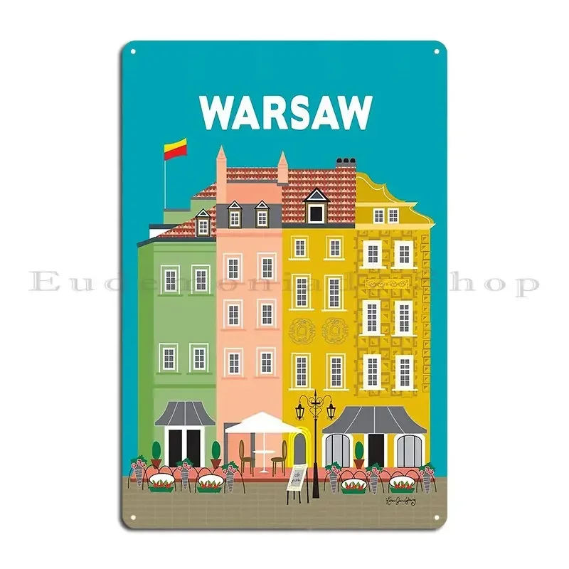 Warsaw Poland Skyline Illustration Metal Signs Character Personalized Living Room Poster Cinema Tin Sign Poster