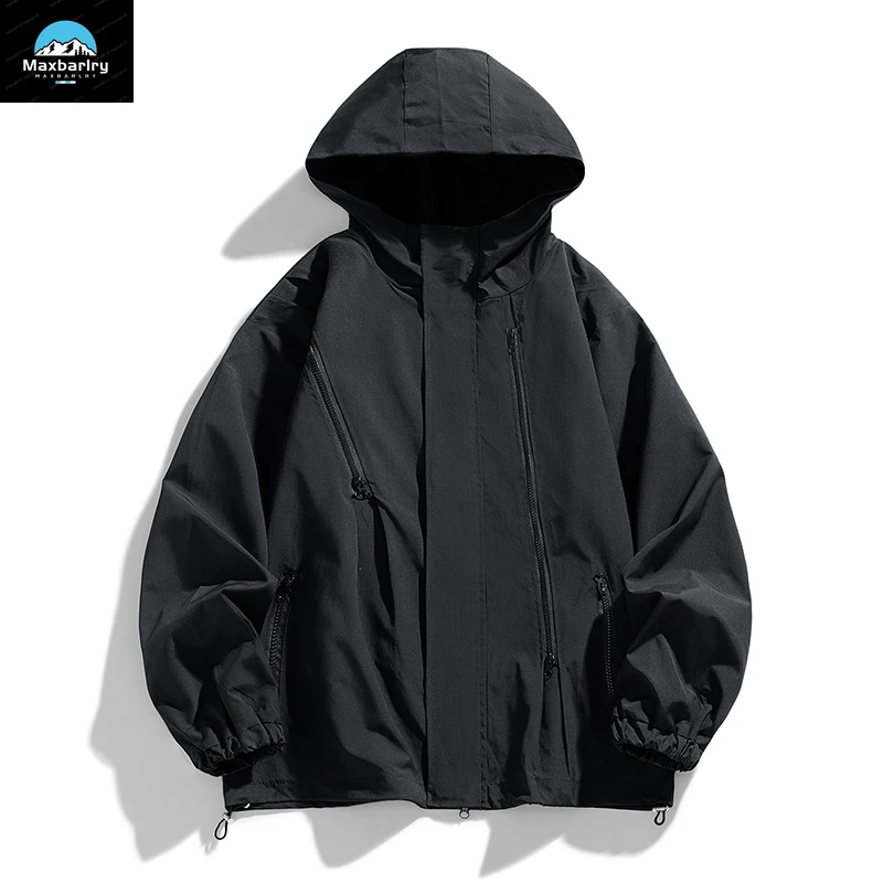 Autumn Jacket Men's Korean Style Fashionable Loose Oversized Windbreaker Jacket Unisex Waterproof Hiking Camping Hooded Coat