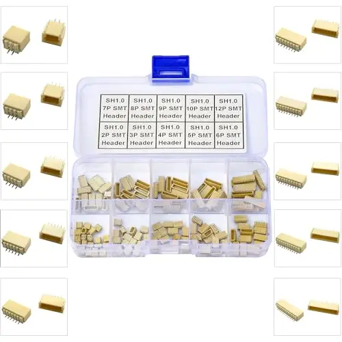 JST Connector Kit, SH1.0 SMT Header Jst 1mm Pitch JST Connector Kit 134Pcs, JST-SH Right Angle Type Header (SH1.0-SMT-R/A)