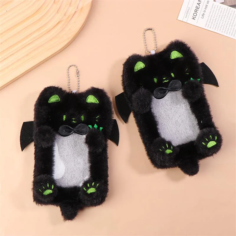 Cartoon Cute Black Cat Plush Card Holder Photocard Case Bag Keyring Pendant Idol Photo Protective Cover Student Card Holder Gift - view 4