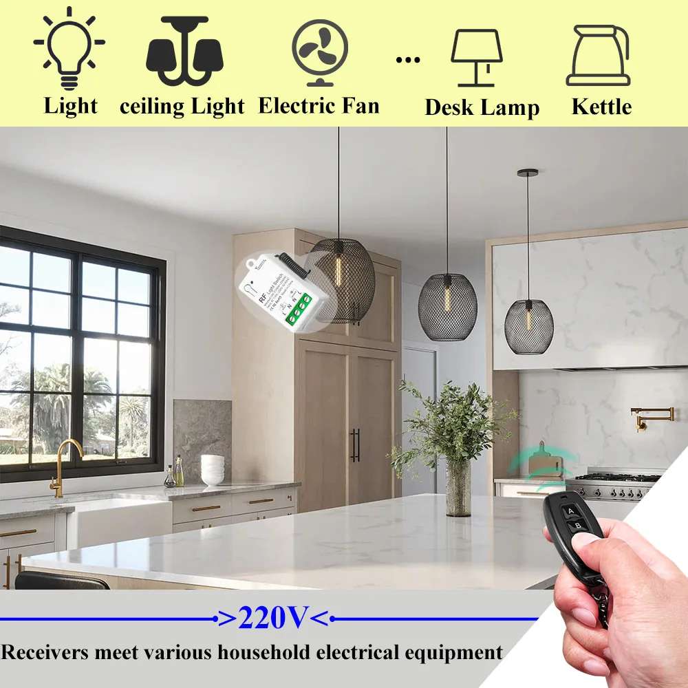 433MHz Universal Light AC 110V 220V Relay Receiver Mini Module RF Wireless Remote Control Transmit 50m for Lamp/Fan/Home